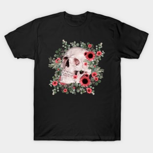 Skull and pink daisy, sugar skull and flowers T-Shirt